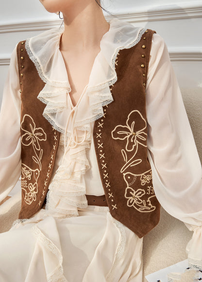 Bohemian Ruffled Print Waistcoat And Chiffon Shirt Two Pieces Set Flare Sleeve