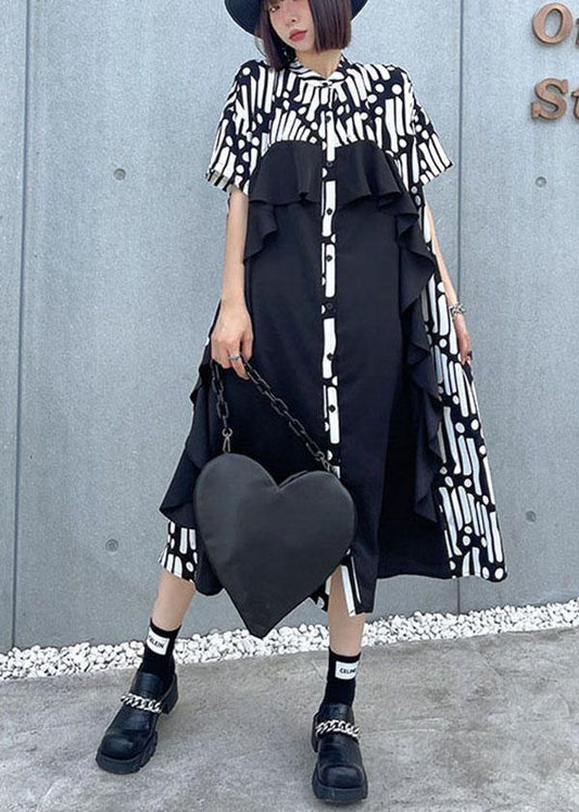 Bohemian Ruffles Patchwork Button Down Ankle Dress - SooLinen