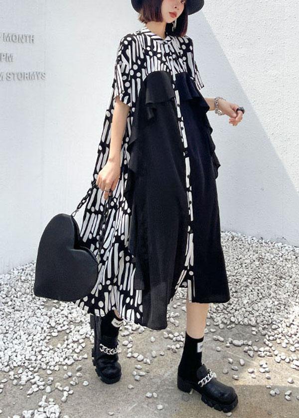 Bohemian Ruffles Patchwork Button Down Ankle Dress - SooLinen