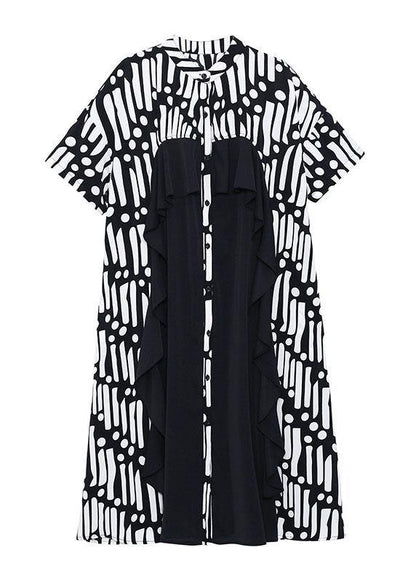 Bohemian Ruffles Patchwork Button Down Ankle Dress - SooLinen