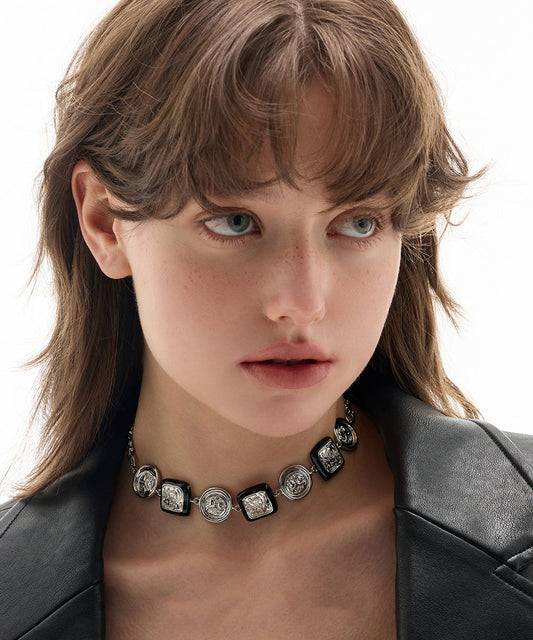 Bohemian Silk Copper Overgild Dripping Glaze Coin Collar Necklace