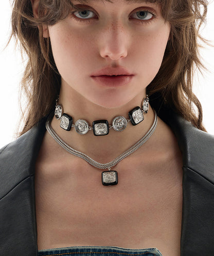 Bohemian Silk Copper Overgild Dripping Glaze Coin Collar Necklace