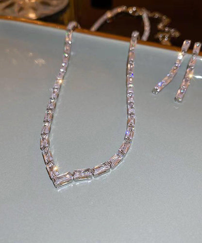 Bohemian Silk Sterling Silver Zircon V Shaped Necklace