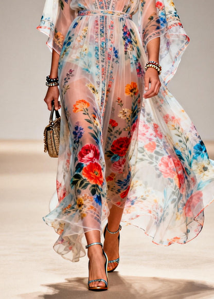 Bohemian Tunic Print Chiffon Sheer Dresses Summer