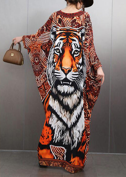 Bohemian V Neck Animal Print Maxi Dresses Batwing Sleeve