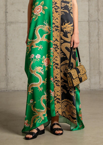 Bohemian V Neck Oriental Print Patchwork Chiffon Dress Sleeveless