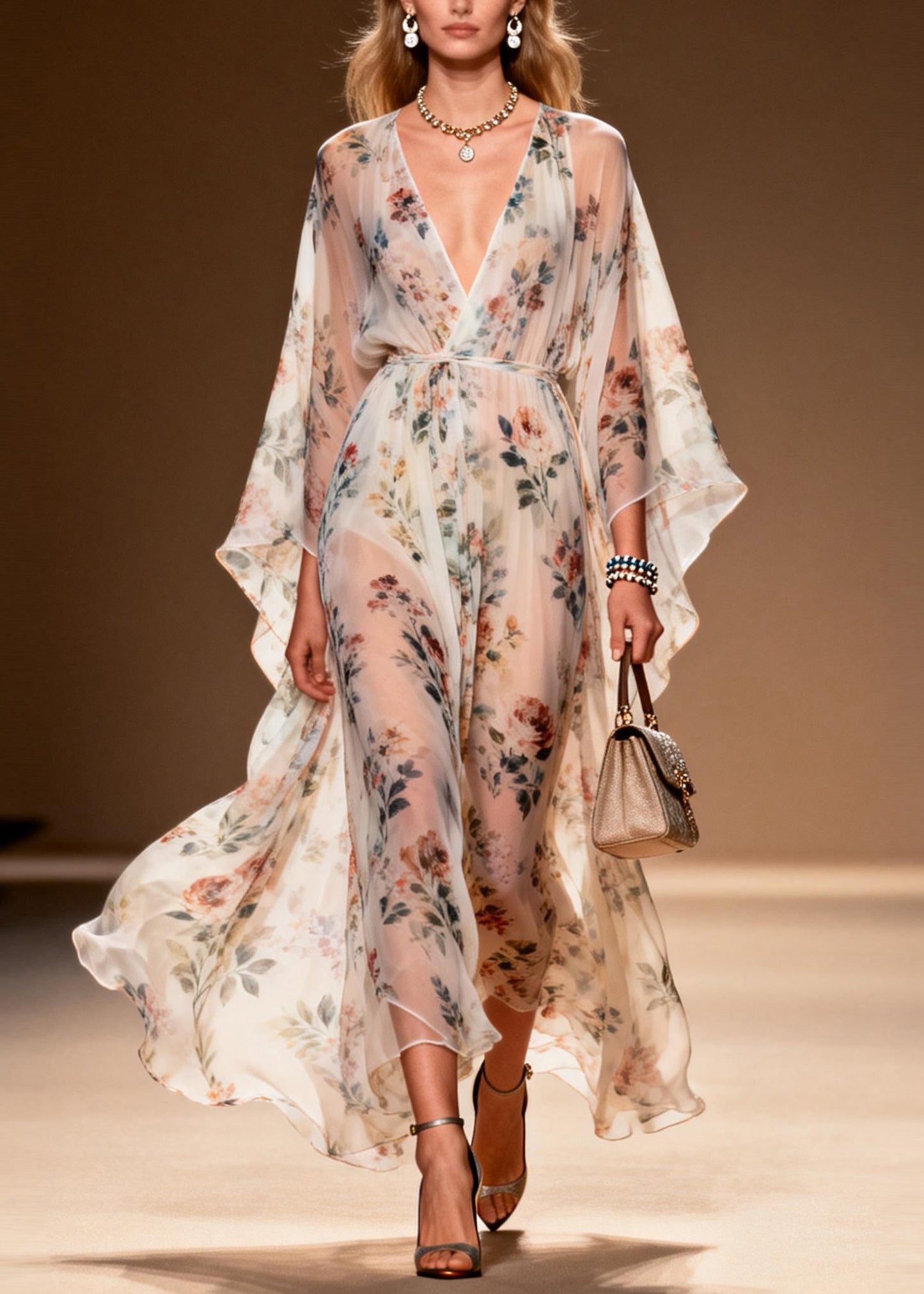 Bohemian V Neck Print Chiffon Long Dresses Summer