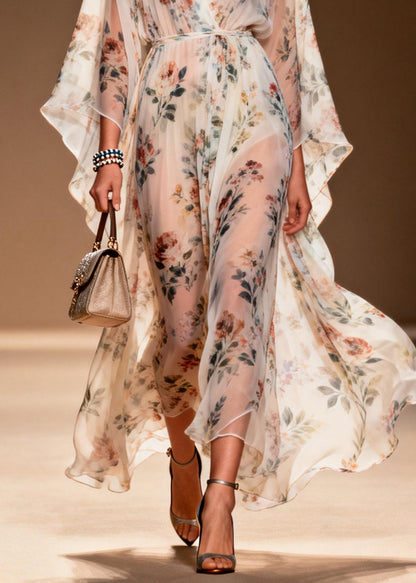 Bohemian V Neck Print Chiffon Long Dresses Summer