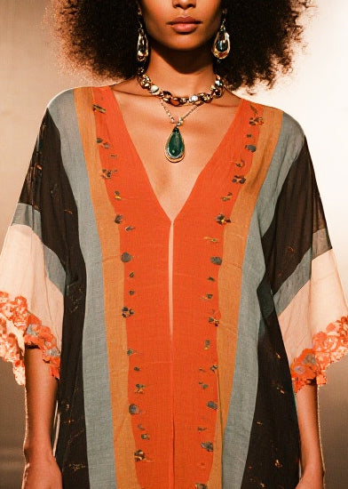 Bohemian V Neck Print Cotton Beach Dress Half Sleeve