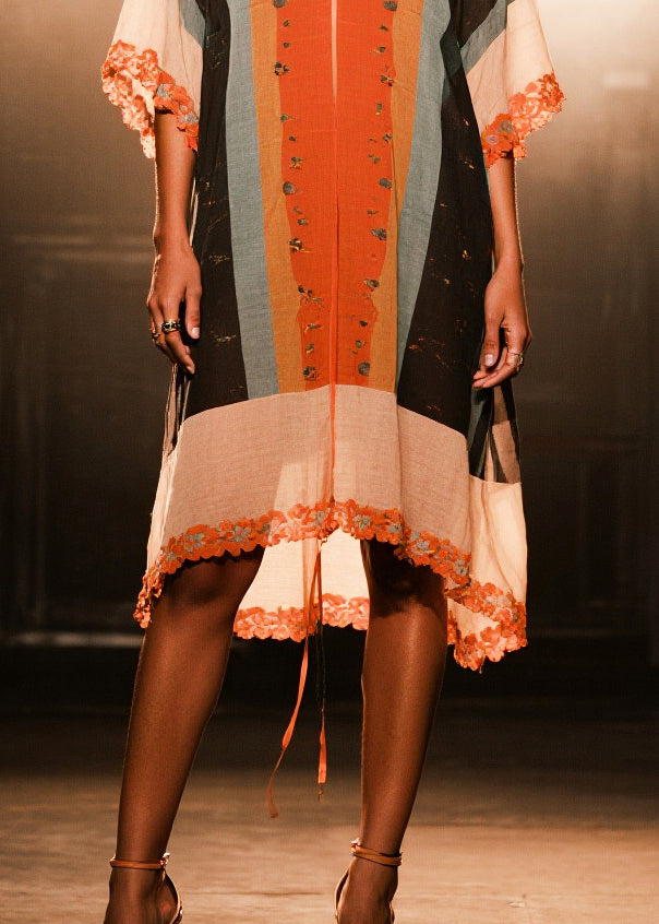 Bohemian V Neck Print Cotton Beach Dress Half Sleeve