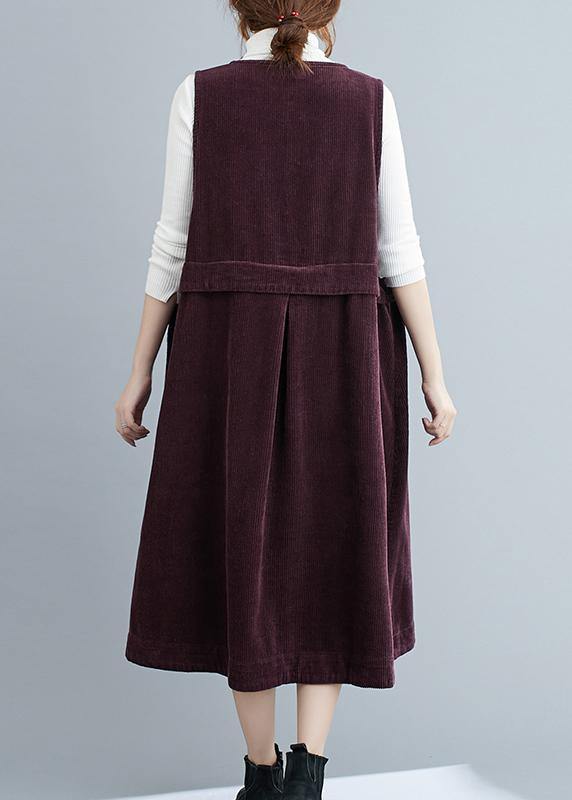 Bohemian V Neck Sleeveless Spring Tunics Work Purple Art Dresses - SooLinen