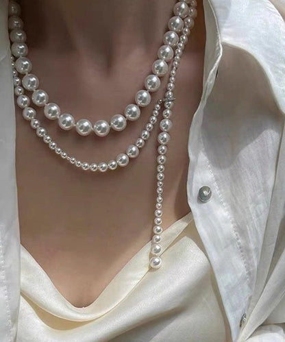 Bohemian White Alloy Pearl Beading Sweater Gratuated Bead Necklace