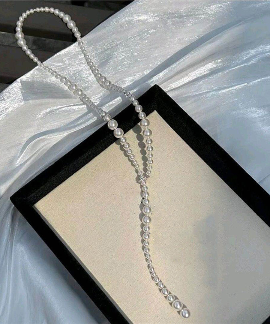 Bohemian White Alloy Pearl Beading Sweater Gratuated Bead Necklace