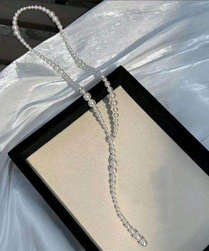 Bohemian White Alloy Pearl Beading Sweater Gratuated Bead Necklace