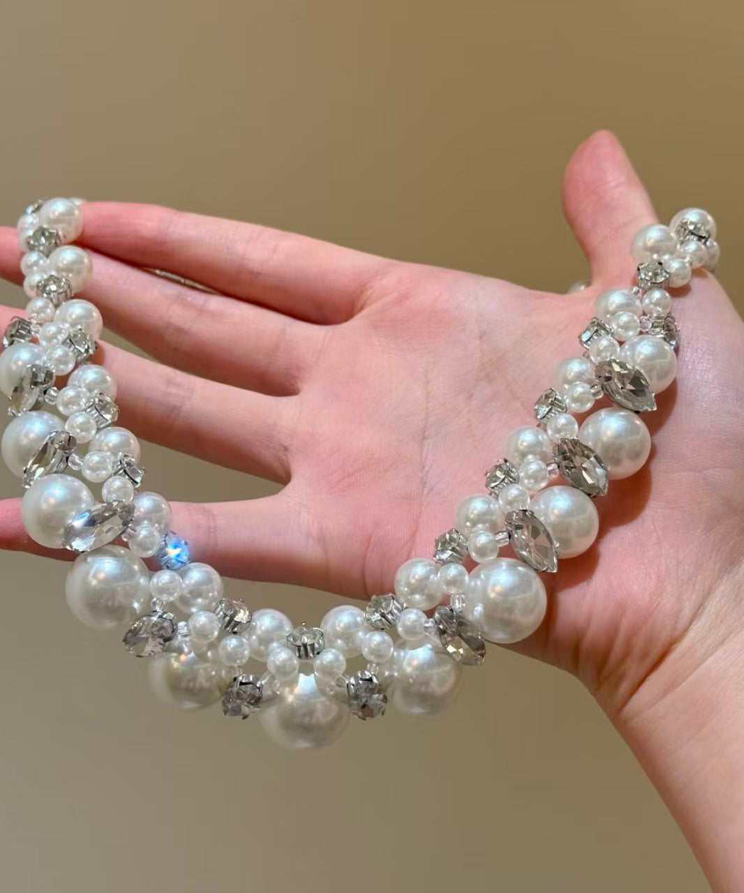 Bohemian White Alloy Zircon Pearl Beading Collar Necklace