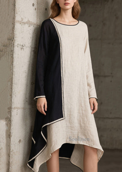 Bohemian White Asymmetrical Patchwork Cotton Maxi Dress Spring