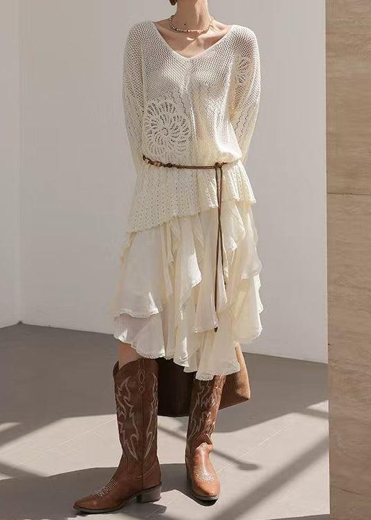 Bohemian White Asymmetrical Ruffles Chiffon Skirt Spring