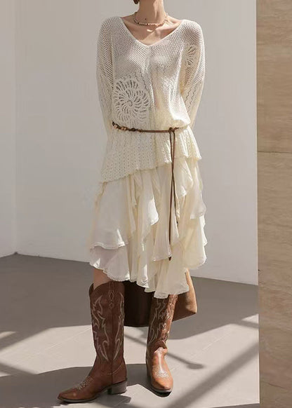 Bohemian White Asymmetrical Ruffles Chiffon Skirt Spring