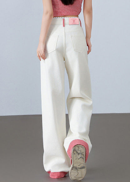 Bohemian White Bear Embroidered Denim Straight Pants Summer
