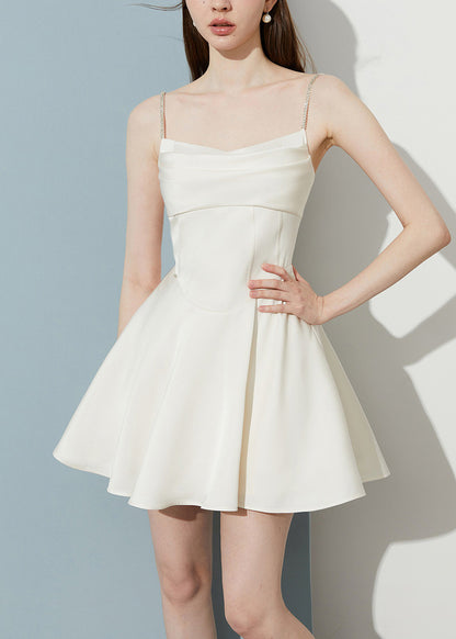 Bohemian White Draping Silk Mini Dress Summer