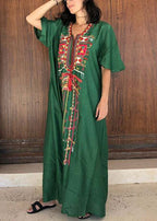 Bohemian White Embroidered Lace Up Cotton Dresses Summer