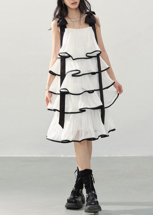 Bohemian White Layered Ruffles Chiffon Mini Dress Summer