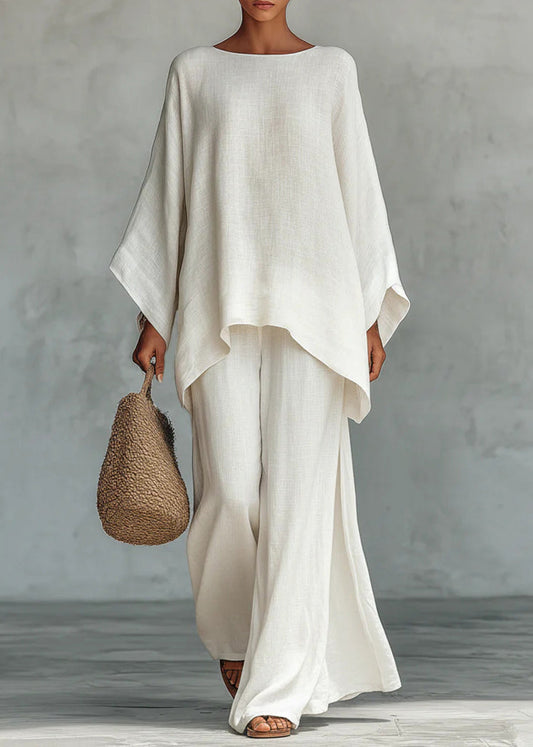 Bohemian White Oversized Linen Two Piece Set Spring