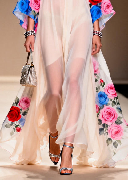 Bohemian White Oversized Print Chiffon Vacation Dresses Summer