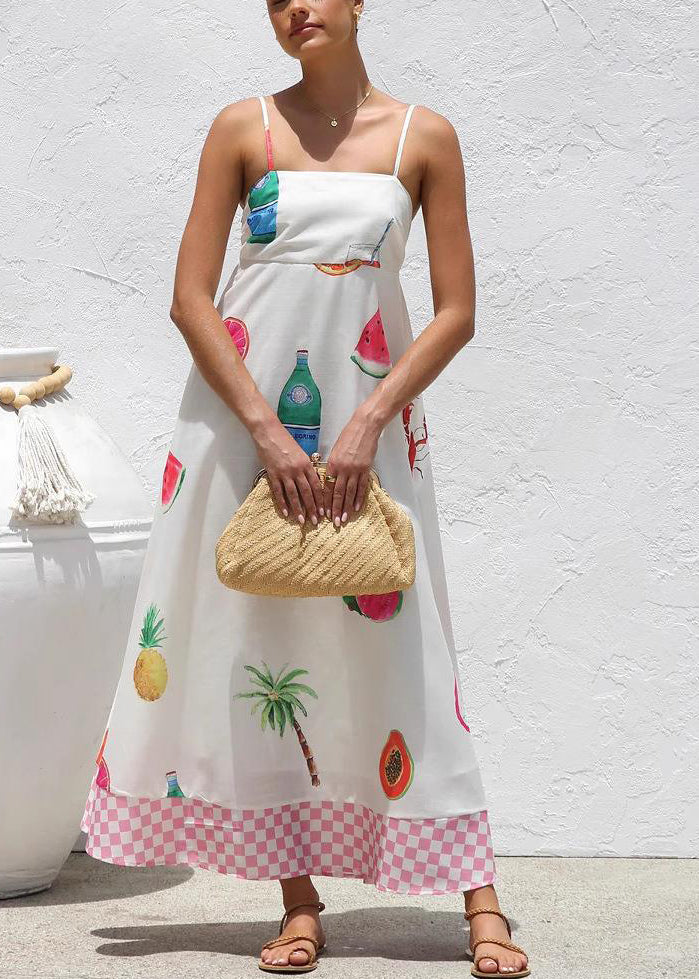Bohemian White Patchwork Maxi Spaghetti Strap Dresses Summer