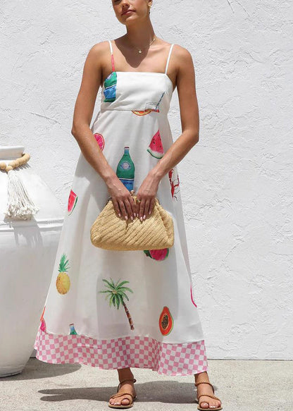 Bohemian White Patchwork Maxi Spaghetti Strap Dresses Summer