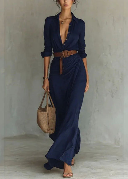 Bohemian White Peter Pan Collar Wrinkled Button Maxi Dresses Long Sleeve