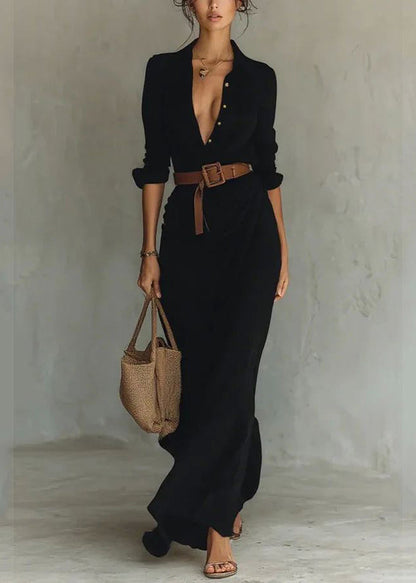 Bohemian White Peter Pan Collar Wrinkled Button Maxi Dresses Long Sleeve