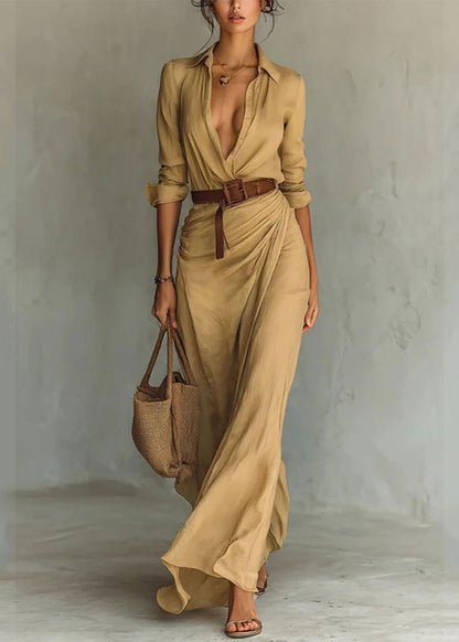 Bohemian White Peter Pan Collar Wrinkled Button Maxi Dresses Long Sleeve