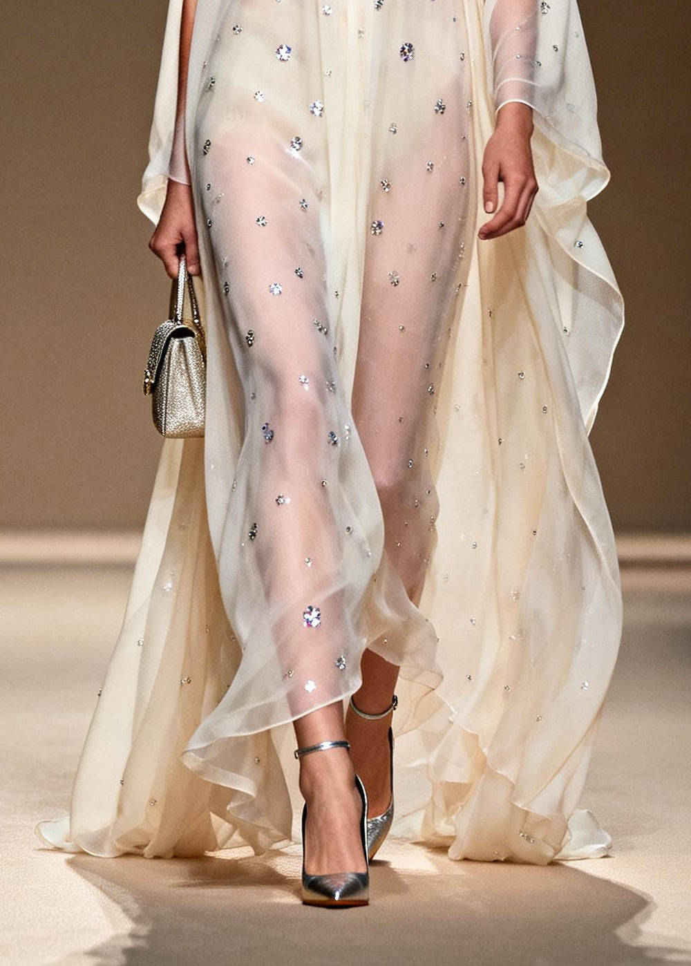 Bohemian White Rhinestone Cold Shoulder Chiffon Sheer Dress Summer