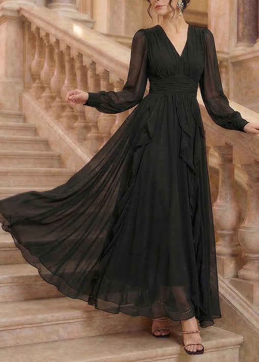 Bohemian White Ruffled Patchwork Chiffon Maxi Dress Long Sleeve