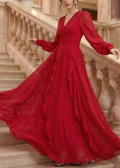 Bohemian White Ruffled Patchwork Chiffon Maxi Dress Long Sleeve