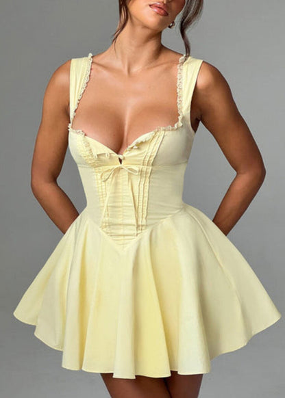 Bohemian White Ruffled Patchwork Solid Mid Spaghetti Strap Dress Summer