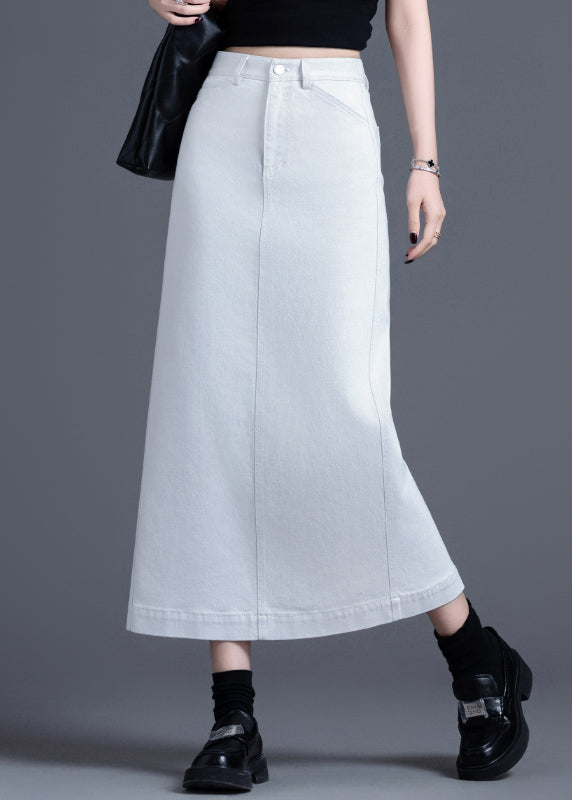 Bohemian White Side Open Denim A Line Skirt Spring