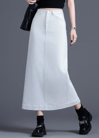 Bohemian White Side Open Denim A Line Skirt Spring
