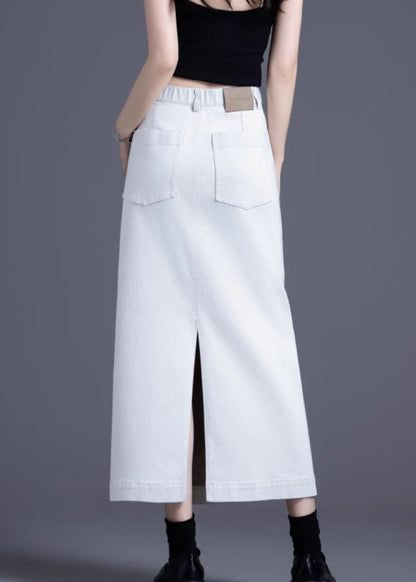 Bohemian White Side Open Denim A Line Skirt Spring