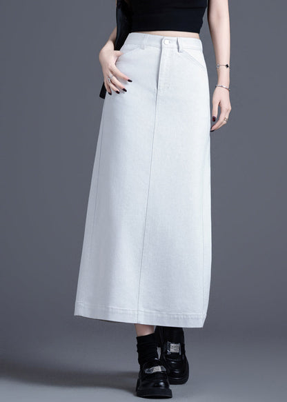 Bohemian White Side Open Denim A Line Skirt Spring