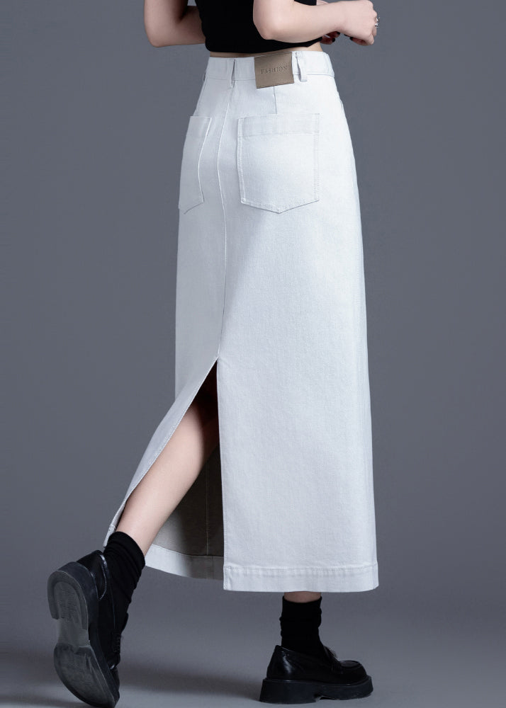 Bohemian White Side Open Denim A Line Skirt Spring