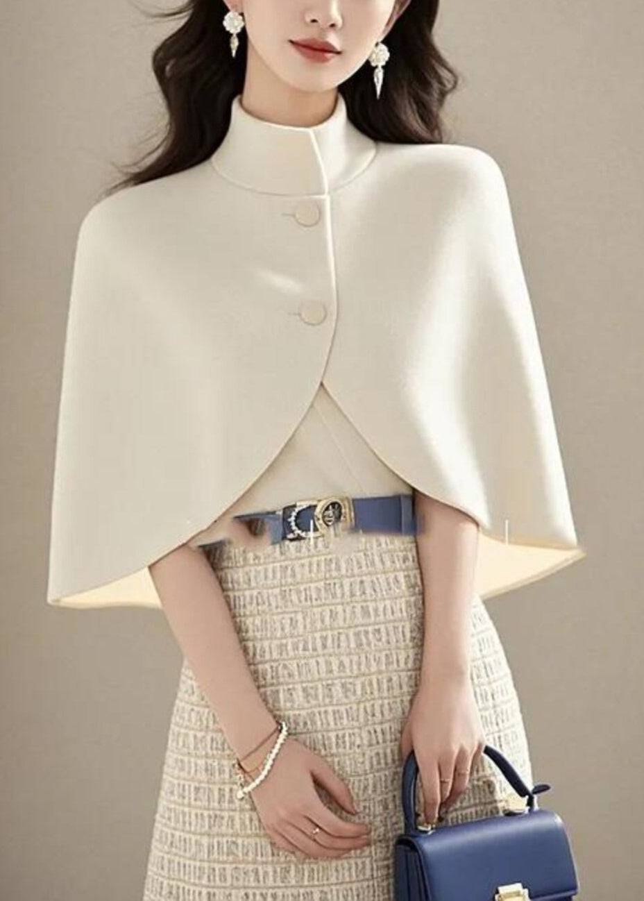 Bohemian White Stand Collar Woolen Jackets Cloak Sleeves