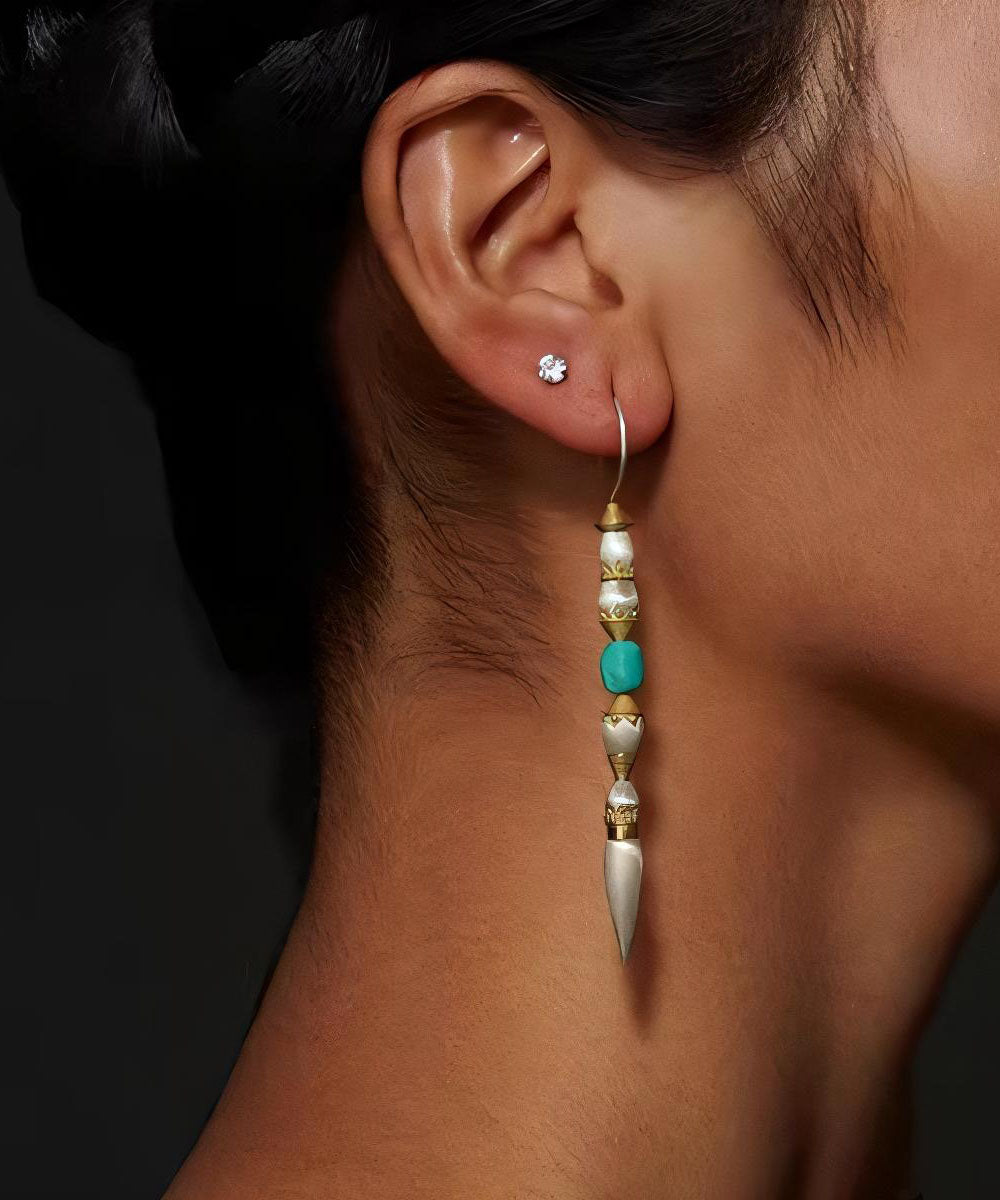 Bohemian White Sterling Silver Turquoise Drop Earrings