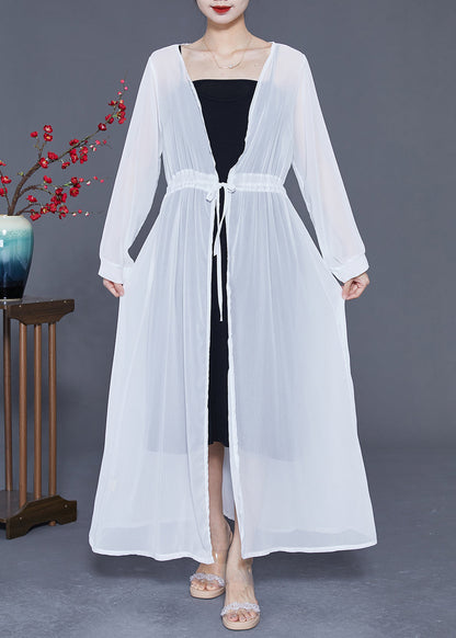Bohemian White Tie Waist Exra Large Hem Chiffon UPF 50+ Coat Summer