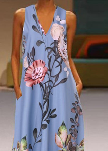 Bohemian White V Neck Print Long Dresses Summer