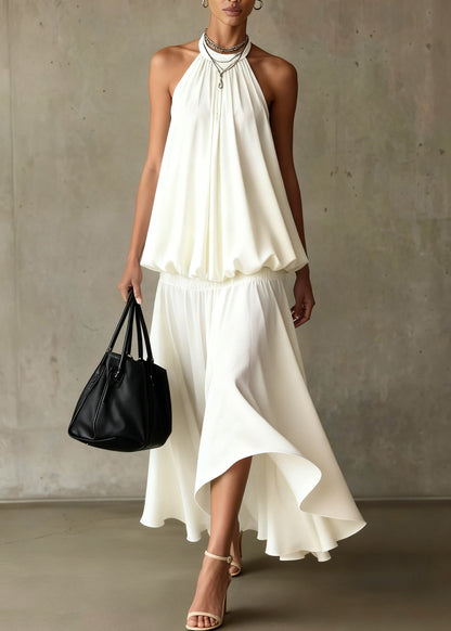 Bohemian White Wrinkled Solid Tops And Skirts Two Pieces Set Summer