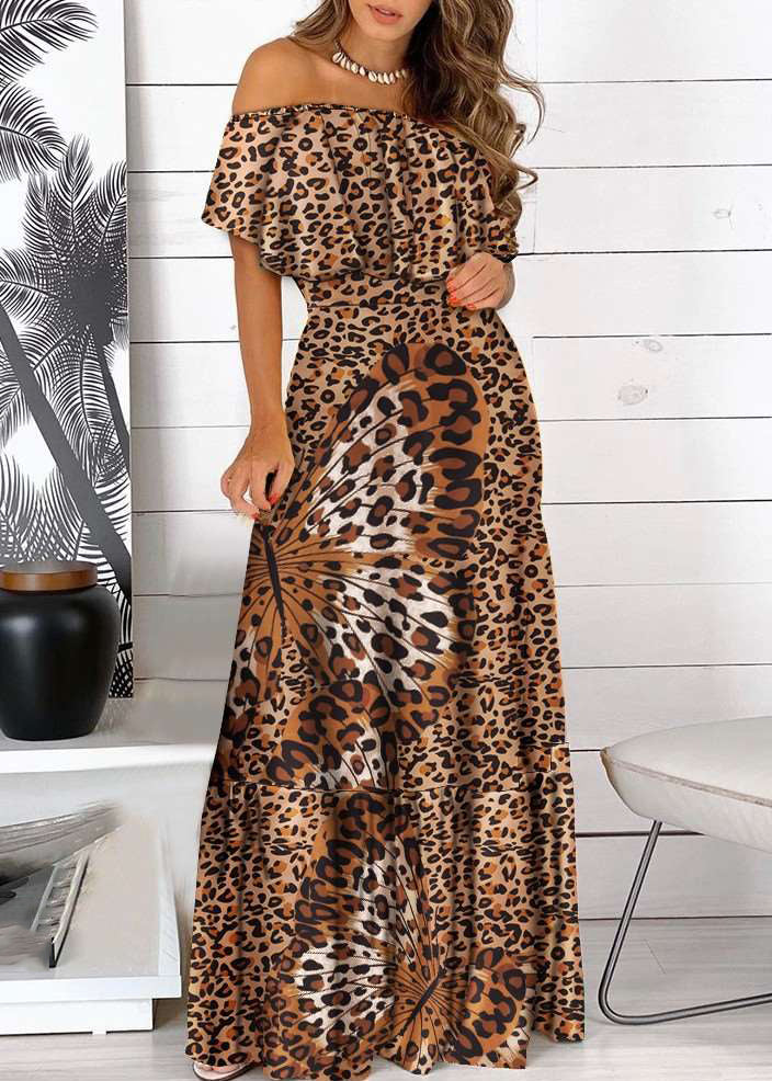 Bohemian Yellow Cold Shoulder Print Wrinkled Maxi Dress Short Sleeve