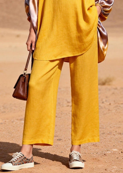 Bohemian Yellow Oversized Patchwork Silk Cotton Two Pieces Set Spring