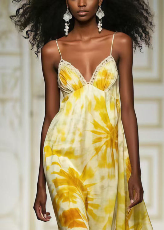 Bohemian Yellow Print Chiffon Cami Dresses Summer